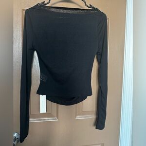 Commense Black Long Sleeve Slim Boatneck Top